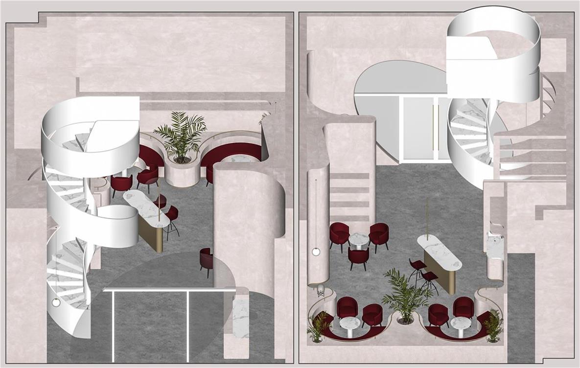 医美上下两层空间概念三维图