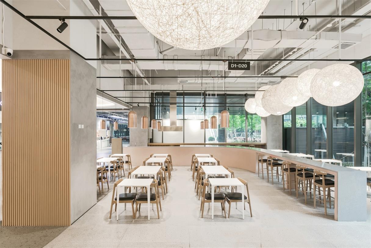 员工餐厅用餐区双人用餐区和吧台设计